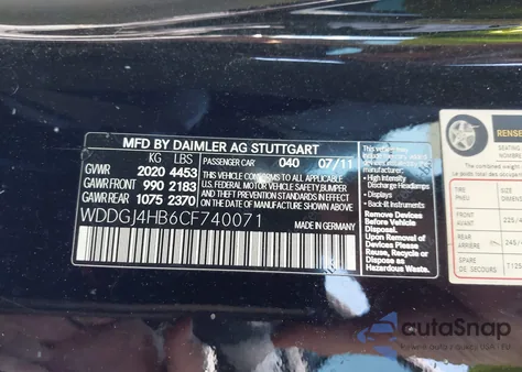 2012 Mercedes-Benz C 250 from USA, damaged, VIN WDDGJ4HB6CF740071